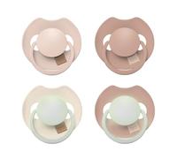 Difrax LOVI Sucettes 0-6 Mois - Beige et Marron - 2 Phosphorescentes | Quatre sucettes dynamiques, deux modèles phosphorescents, silicone souple, sans BPA