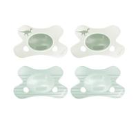 Difrax Natural Sucette 0-6 Mois - Tétine en Silicone Souple - Motif Dinosaure - Crème & Vert Menthe - 4 Pièces - Sucette Anatomique Facile à Accepter - Sans BPA - Confort Nocturne