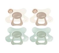 Difrax Natural Sucette 12-18 Mois - Tétine en Silicone Souple - Motif Lion - Brun & Vert - 4 Pièces - Sucette Anatomique Facile à Accepter - Sans BPA - Confort Nocturne