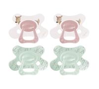 Difrax Natural Sucette 18 Mois et Plus - Tétine en Silicone Souple - Motif Cerf - Rose Poudré & Vert Menthe - 4 Pièces - Sucette Anatomique Facile à Accepter - Sans BPA - Confort Nocturne