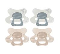 Difrax Natural Sucette 6-12 Mois - Tétine en Silicone Souple - Motif Éléphant - Brun & Bleu Foncé - 4 Pièces - Sucette Anatomique Facile à Accepter - Sans BPA - Confort Nocturne