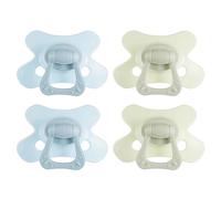 Difrax Sucette Natural - 12-18 Mois - Bleu/vert - 4 pièces | Tétine en silicone souple - Collerette en polypropylène - Forme papillon ergonomique - Confortable pour un usage quotidien
