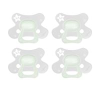 Difrax Sucette Natural - 12-18 Mois - Glow - 4 pièces | Brille dans le noir - Sans BPA - Tétine en silicone souple - Forme papillon - Respectueuse des dents