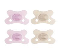 Difrax - Sucette Naturelle - Rose & Beige - 0 à 6 mois - Lot de 4 - Tétine en forme de papillon, embout en silicone, sans BPA & respectueuse des dents