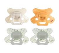 Difrax Tétine 12+ Mois - Sucette Naissance avec Tétine Silicone - Beige & Jaune + Glow in the Dark Tétines - 4 Pièces