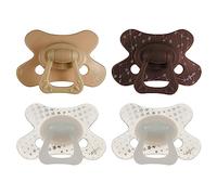 Difrax Tétine 6+ Mois - Sucette Naissance avec Tétine Silicone - Marron & Marron Foncé + Glow in the Dark Tétines - 4 Pièces