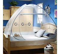 Digead Moustiquaire de Lit Dôme, 150x200cm à Installation Rapide | Portable et Pliable pour Camping et Chambre | Double Porte, Bordure Bleue