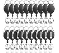Diggtor Lot de 20 bobines pour insigne porte-badge d'identification rétractable avec mousqueton, clip pour bobine pour badge résistant et pour bureau
