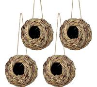 Diggtor Lot de 4 nids pour oiseaux à suspendre à l'extérieur, tressés à la main en herbe , nids pour oiseaux tressés à la main, 12 x 12 cm, pour jardins, troncs d'
