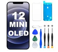 Digi4U Ecran pour iPhone 12 Mini OLED, 5,4" Full HD Compatible Face ID Retina 3D Touch True Tone avec Assemblage Digitizer, Kit d’Outils de Réparation et Adhésif Étanche