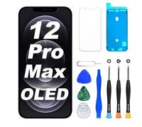 DIGI4U Ecran pour iPhone 12 Pro Max OLED, 6,7 Pouces Full HD Compatible Face ID Retina 3D Touch True Tone avec Assemblage Digitizer, Kit d’Outils de Réparation et Adhésif Étanche