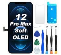 DIGI4U Ecran pour iPhone 12 Pro Max Soft OLED, Full HD, Compatible Face ID, Écran Retina 3D Touch True Tone avec Assemblage Digitizer, Kit d’Outils de Réparation et Adhésif Étanche