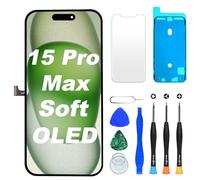 DIGI4U Écran pour iPhone 15 Pro Max Soft OLED, 6,7" Écran de Rechange True Tone FHD COP Display Digitizer Assembly avec Outil de réparation, Film Protecteur d'écran et adhésif imperméable
