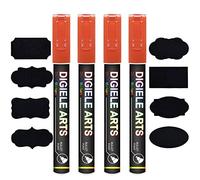 DIGIELE Marqueur Craie Orange, 4pcs Feutre Craie Liquide Orange 3mm + 16 Etiquettes Tableau, Effaçage par Chiffon Humide ou Sec, Pointe Réversible Ogive ou Biseau Marqueurs pour Tableau/Fenêtre/Verre