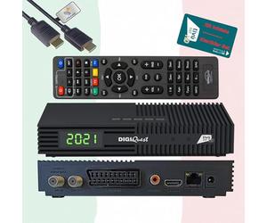 DIGIQuest Ti9 Récepteur satellite DVB-S2 Full HD HEVC Tivusat Certifié avec carte HD activée - Télévision italienne (RAI, Mediaset, LA7) Hotbird 13° + Câble HDMI HTS e-com