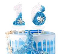 Digital 16 Bougies Anniversaire, Flocon de Neige Paillettes Bougie, Blanches et Bleues Bougie Chiffre, Bougie d'anniversaire pour Gâteau pour Les Filles Garçons Anniversaire Fête de Mariage(16)