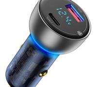 Digital Display Mini Car Charger Qc3.0 Metal Pd Fast Charging Head 65w Wide Compatibility For Usb-c Usb-a Powered Devices Light Grey