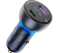 Digital Display Mini Car Charger Qc3.0 Metal Pd Fast Charging Head 65w Wide Compatibility For Usb-c Usb-a Powered Devices dark grey