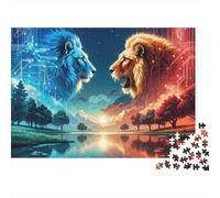 Digital Lion Duel 100% Recycled Cardboard Ice Vs Fire Lions 1000 Piece Jigsaws for Adults Unique Classic Educational Games 38x26cm/1000pcs