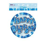 DIGITAL SPOT Lot de 8 assiettes glamour « Happy Birthday » de 22,9 cm pour enfants - Accessoires de décoration de table - Bleu