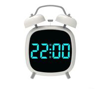 Digital Twin Bell Alarm Clock 4 Inch LED Loud Ring(White B) | 70dB mechanical ring, twin bell design, heavy sleeper solution, clear LED display, home office use