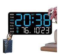 Digital Wall Clock - PP Electronic Components 21.5x2.7x11cm | LED Multifunctional Large Temperature Display Decor With Date | For Bedroom, Living Room, Office, Dorm, RV, Garage, Gym, School, Kids Room
