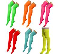 DigitalSpot Chaussettes au-dessus du genou pour femme - Couleurs fluo - Chaussettes hautes OTK - Chaussettes pour filles (assortiment de couleurs fluo - lot 6/UK 12,5-3,5), Lot de 6 assortiments,