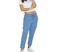 DigitalSpot Pantalon italien à revers pour femme avec cordon de serrage et poche Coupe ajustée, bleu ciel, 44