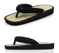 DigiTizerArt Tongs japonaises Tatami Zouri en paille - Pour homme et femme - Style décontracté - En rotin - Herbe, Noir , Large/X-Large