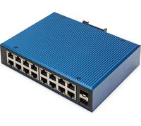 DIGITUS commutateur de réseau - 18 Ports Gigabit Ethernet - 16x RJ45 + 2X Ports SFP - Non géré - 10/100/1000 Mbit/s - Rail DIN et Montage Mural - IP40 - série Industrielle - Bleu