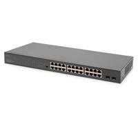 DIGITUS 24-Port Gigabit PoE Netzwerkswitch,19 Zoll, unmanaged,2 Uplink Ports, SFP, 370 W, af/at