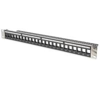 Modular Patch Panel, shielded, 24-port blank, 1U, Rack Mount, transp. label field, black