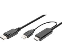 HDMI to DP adapter cable, 2m, 4K@30Hz external Power via USB - A