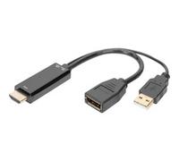 Digitus Adaptateur HDMI vers DisplayPort UltraHD 4K/30Hz 0,2 m Alimentation via USB-A Noir