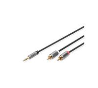 Digitus Adaptateur Audio DB-510330-010-S : Câble Jack 3.5mm vers 2x RCA Mâle 1m, Contacts Or, Gaine Nylon, Noir