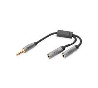 Digitus Adaptateur Audio Jack 3.5mm Mâle vers 2x Jack 3.5mm Femelle, Contacts Or, Câble 0.2m, Blindage Magnétique, Gaine Nylon, AWG28 DB-510320-002-S