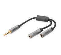 DIGITUS Adaptateur Casque stéréo - 2X 3,5mm Femelle vers 3,5mm Jack - Adaptateur Micro, Casque - Contacts dorés - 0,2m - Noir - pour Smartphones, Ordinateur, Ordinateur Portable, contrôleur de Jeu