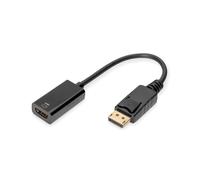 Digitus Adaptateur DisplayPort vers HDMI 4K UHD, DP 1.2 Mâle vers HDMI Femelle, 4096x2160p 30Hz, HDCP 1.3/1.4/2.2, Câble 0.2m, Noir