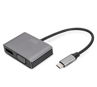 Digitus Adaptateur graphique USB-C vers DisplayPort & VGA – Plug & Play, 4K 30Hz, DP1.4, 20 cm, Gris