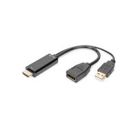 Digitus Adaptateur HDMI 4K vers DisplayPort, 3840x2160 30Hz, Connecteurs Nickel/Or, HDMI Type A Mâle vers DisplayPort Mâle/USB Femelle, AWG 30, 0.2m