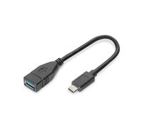 Digitus Adaptateur USB Type-C vers A OTG, USB 3.2 Gen 1, 5 Gbit/s, Power Delivery (3A), Mâle/Femelle, Longueur 0.15m, AWG 24/28, Noir, AK-300315-001-S