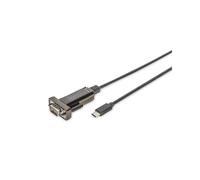 Digitus Adaptateur USB Type-C vers Série RS232 DB-9 Mâle, Chipset FTDI, USB 2.0, 1m, Noir, Compatible Windows/macOS/Linux, DA-70166