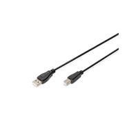Digitus AK-300102-018-S : Câble USB 2.0 A vers B, Mâle/Mâle, 1.8m, 480 Mbit/s, Contacts Nickelés, Noir, Chine