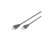 Digitus AK-300202-018-S Rallonge USB 2.0, 1.8m, Connecteurs USB Type-A Mâle/Femelle, 480 Mbit/s, AWG28, Contacts Nickel, Noir