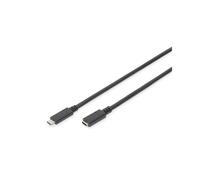 Digitus AK-300210-020-S : Rallonge USB Type-C Mâle vers Femelle, USB 2.0, 2m, 20V/5A (60W), AWG22, Noir, Power Delivery (PD)