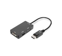 Digitus AK-340418-002-S : Adaptateur DisplayPort 1.2 mâle vers HDMI/DVI-D/VGA femelle, 4K 30Hz, câble 0.2m, contacts plaqués or