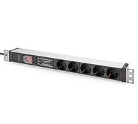 DIGITUS Multiprise 19" - 5 Prises - 1UH - 250VAC - 50/60Hz - 16A - avec Filtre d'alimentation, Protection Contre Les surtensions & Interrupteur