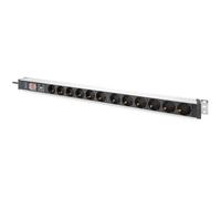 Digitus Bloc multiprise avec profilé en aluminium avec interrupteur et protection contre les surtensions, 12 prises à contact de protection, câble d'a