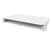 Fiber optic cross-connect panel without front plate, 19" 1U, retractable, cable gland PG13.5 and PG16, cable ties and brackets, gray