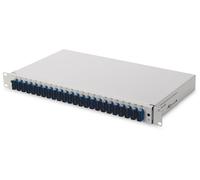 FO splice box, 1U, equipped, 24x SC DX, OS2 incl. splice cassette, colored pigtails, couplers